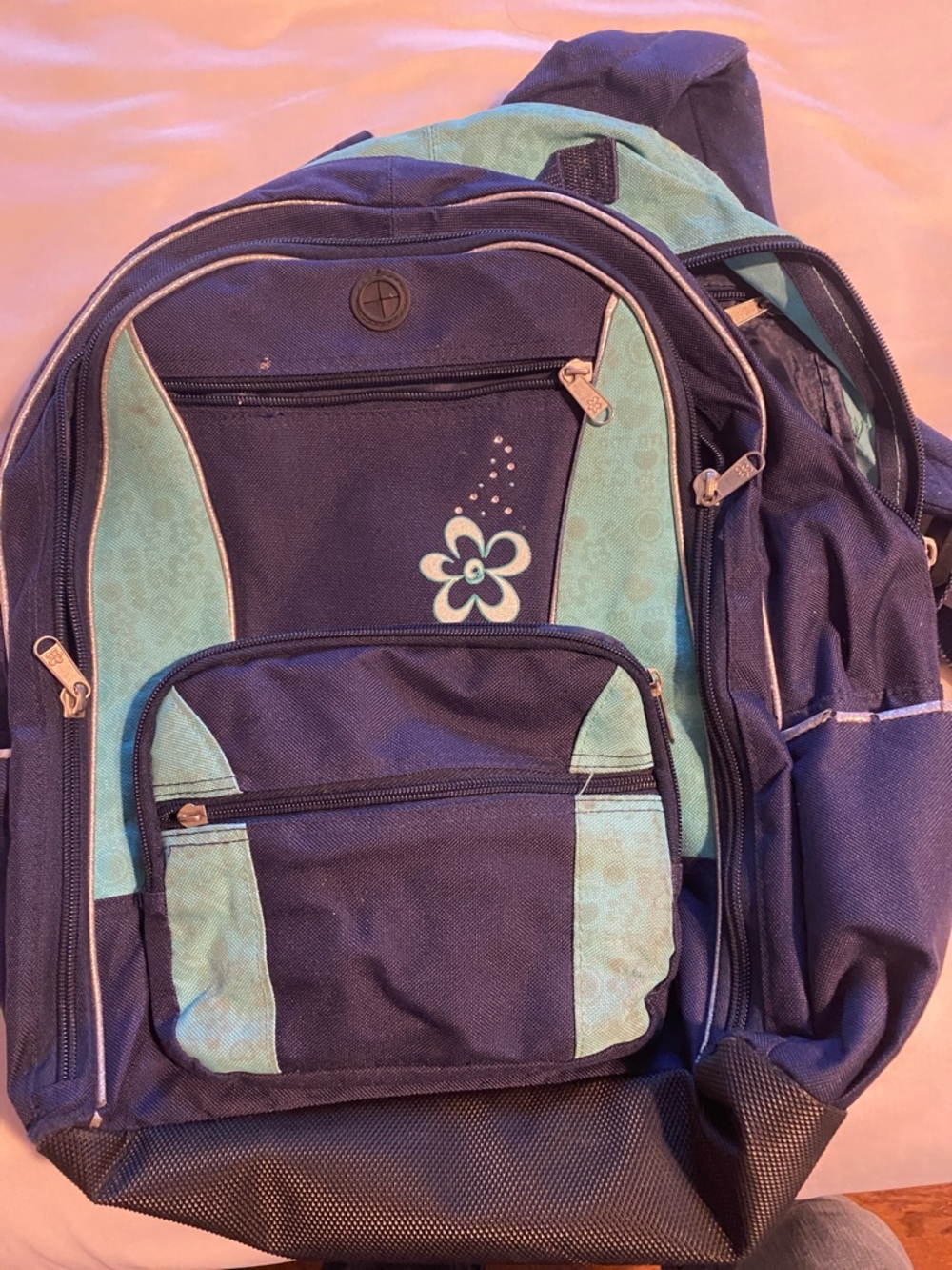 Limited Too Navy and Teal Floral Accent School Backpack